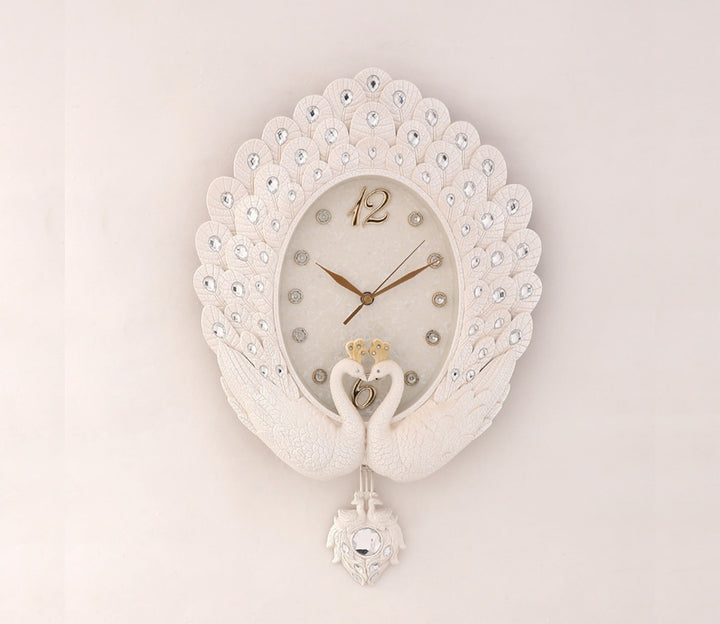Pearl White Peacock Pendulum Wall Clock