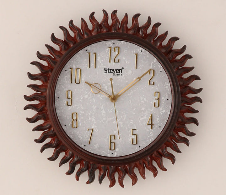 Medium Brown Sun Shaped Wall Clock