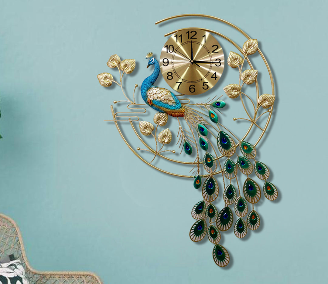 Designer Big Peacock Colorful Metal Wall Clock