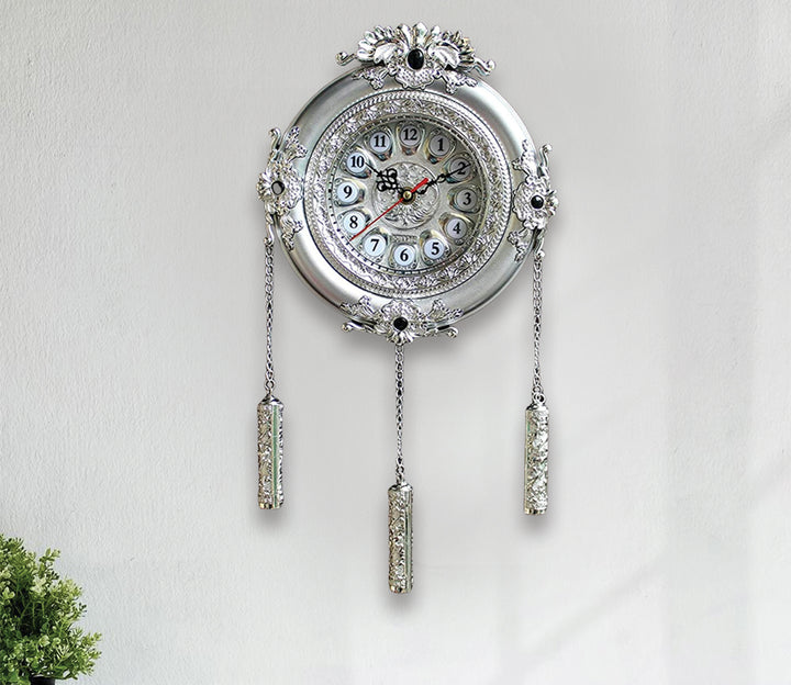 Silver and White String Hanging Wall Clock