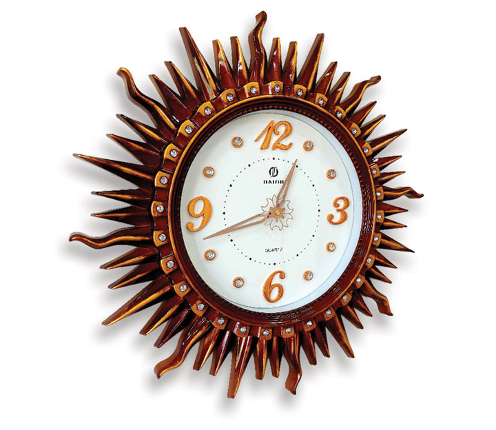 Golden Brown Sun Shaped Wall Clock