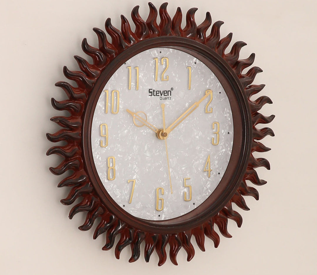 Medium Brown Sun Shaped Wall Clock