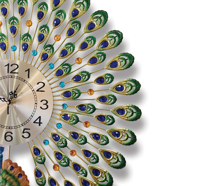3D Peacock Feather Metal Wall Clock