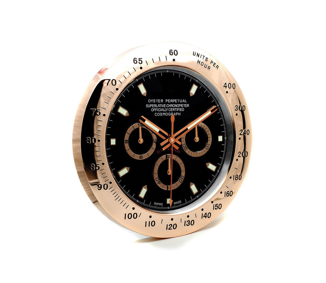 Luxury Rose Gold and Black Chronograph Wall Clock