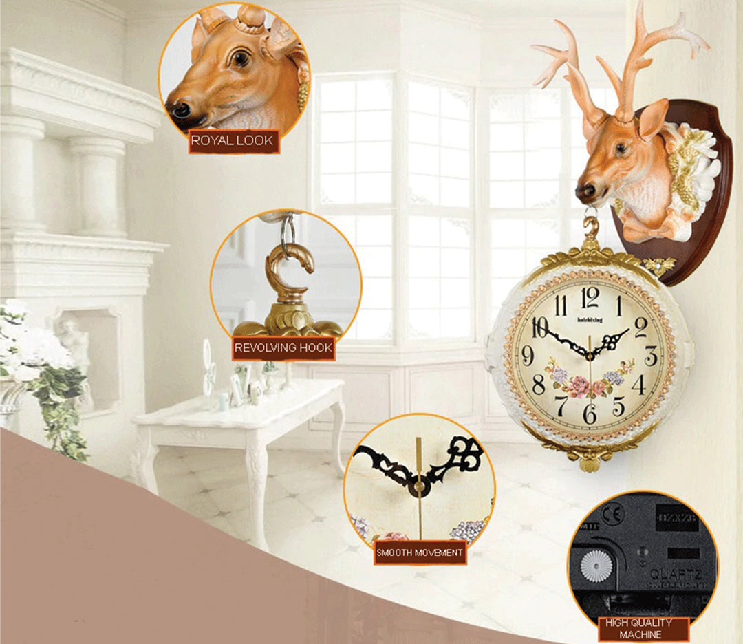 Large Dual-Sided Multicolor Reindeer Wall Clock