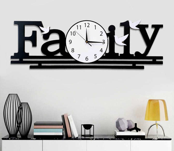 Black Wood Family Analog Wall Clock