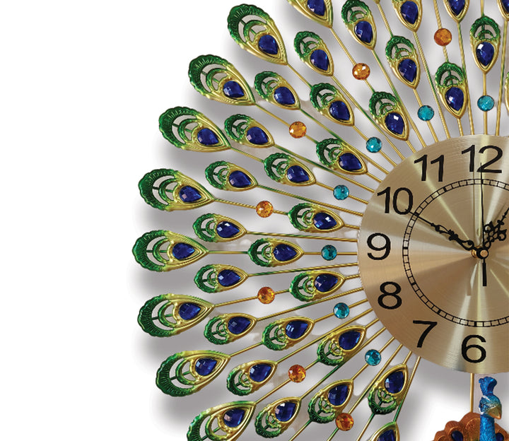 3D Peacock Feather Metal Wall Clock