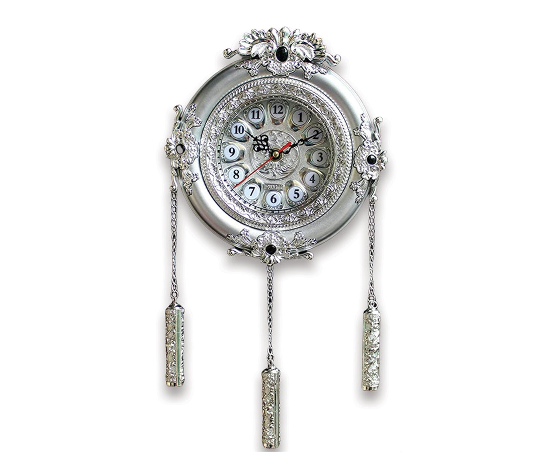 Silver and White String Hanging Wall Clock