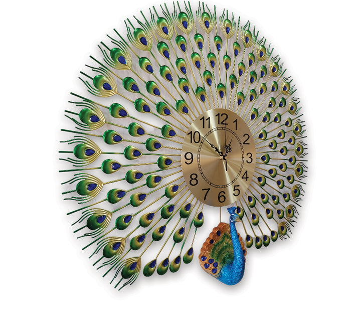 3D Multicolor Peacock Feather Metal Wall Clock