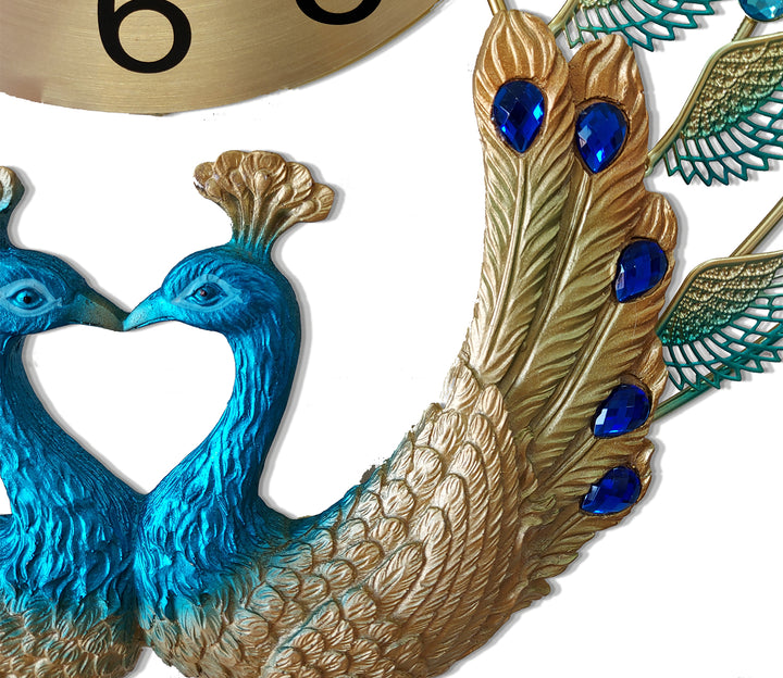 Double-Sided Peacock Metal 3D Wall Clock
