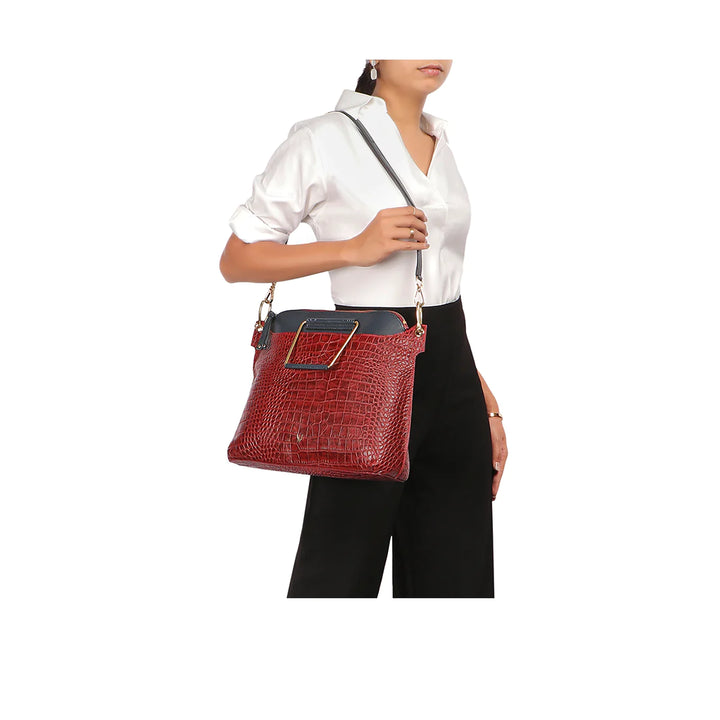 Red Leather Satchel Bag | Stylish Dual Tone Satchel Bag