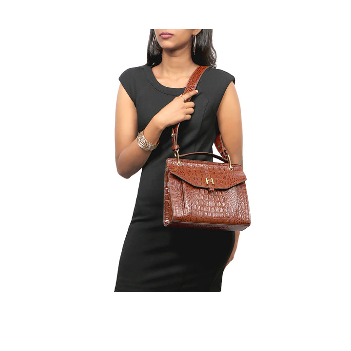 Tan Leather Satchel Bag | Effortlessly Stylish Baby Croco Satchel Bag