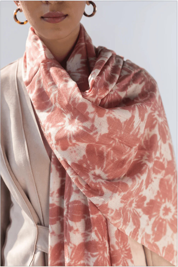 Pink Butterfly Print Stole | Pilipala Handwoven Soft Wool Print Stole - Pink