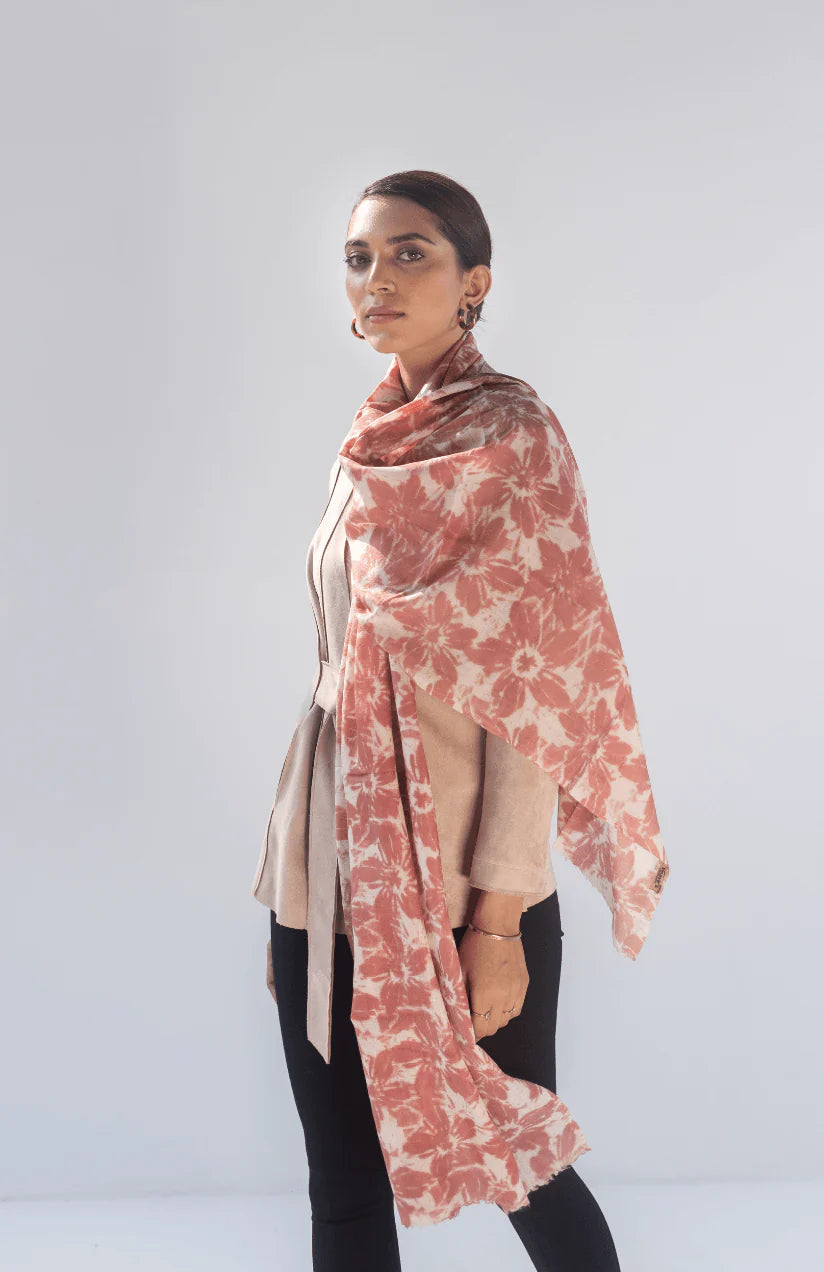 Pink Butterfly Print Stole | Pilipala Handwoven Soft Wool Print Stole - Pink