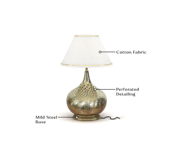 Gold Metal Table Lamp with White Fabric Shade (57.2 cm H)
