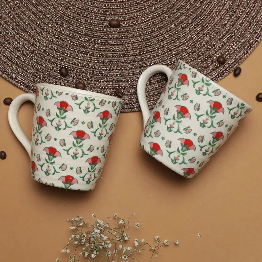 White Ceramic Coffee Mugs | Strawberry Print Ceramic Coffee Mugs - White