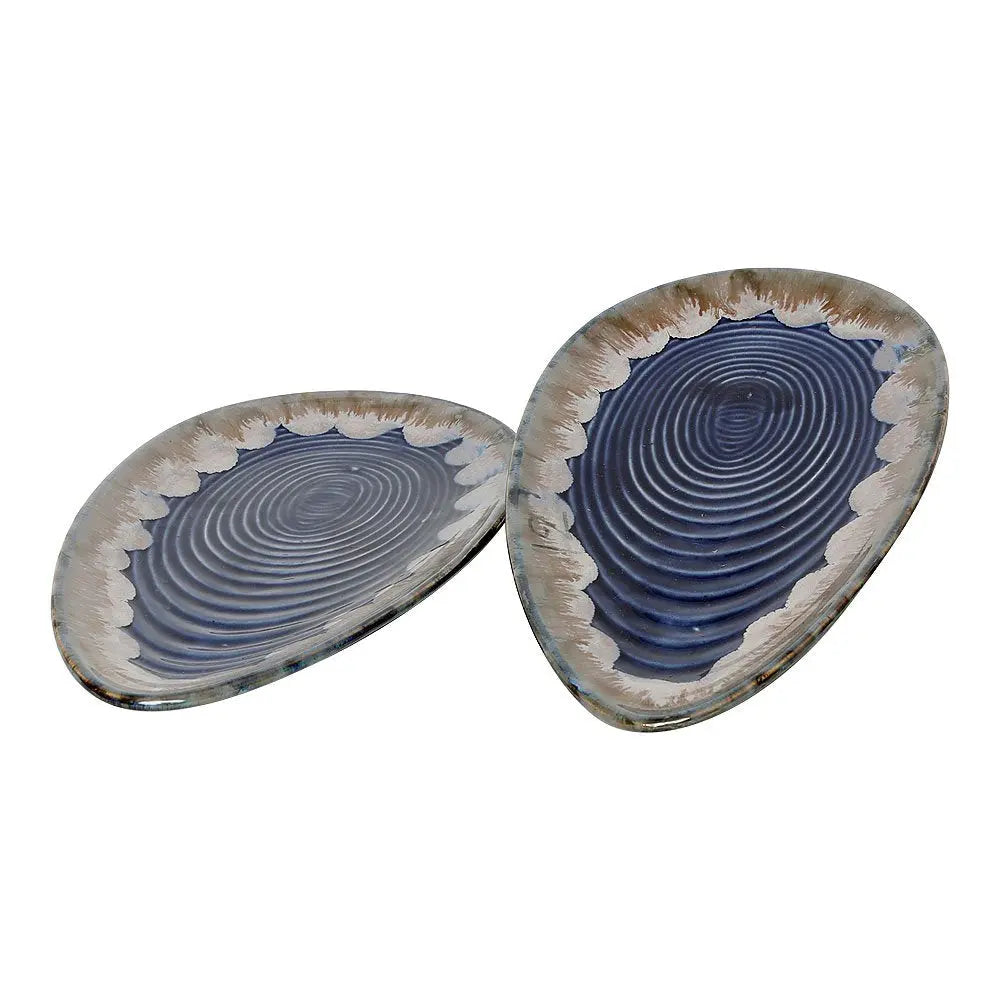 Handmade Ceramic Oval Serving Platter Set | Handmade Ceramic Oval Serving Platter Set of 2 - Blue