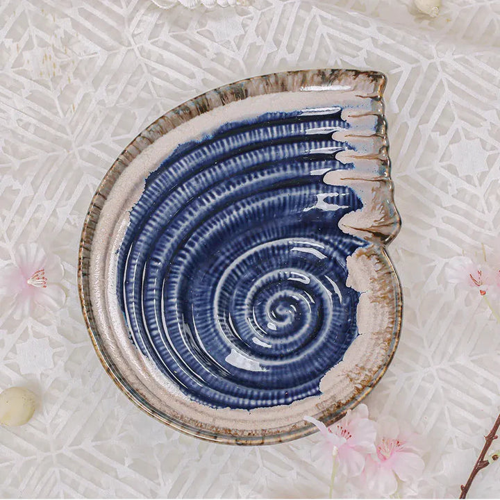 Shell Ceramic Platter | Artistic Ceramic Serving Shell Platter - Midnight Blue