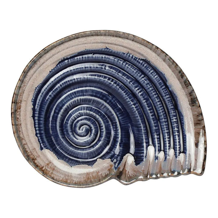 Shell Ceramic Platter | Artistic Ceramic Serving Shell Platter - Midnight Blue