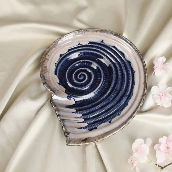 Ceramic Serving Platter Set | Artistic Ceramic Serving Shell Platter Set - Blue