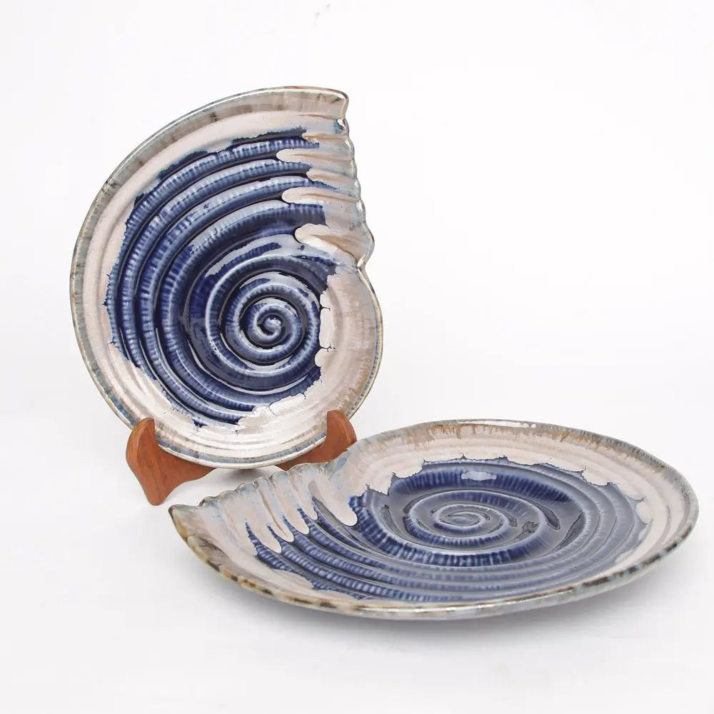Ceramic Serving Platter Set | Artistic Ceramic Serving Shell Platter Set - Blue