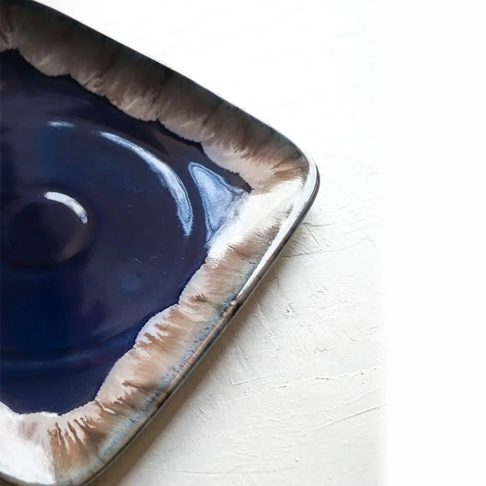 Dark Blue Ceramic Square Serving Platter - 10 x 10 | Handmade Ceramic Large Square Serving Platter - Dark Blue