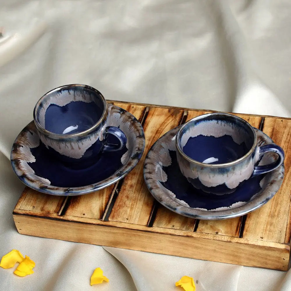 Blue Ceramics Tea Cup & Saucers | Handmade Ceramic Tea Cups And Saucers