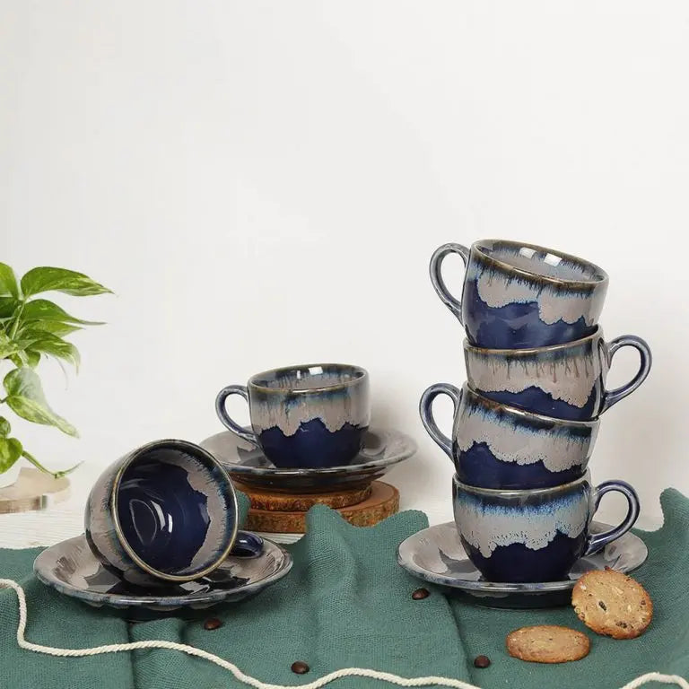 Blue Ceramics Tea Cup & Saucers | Handmade Ceramic Tea Cups And Saucers