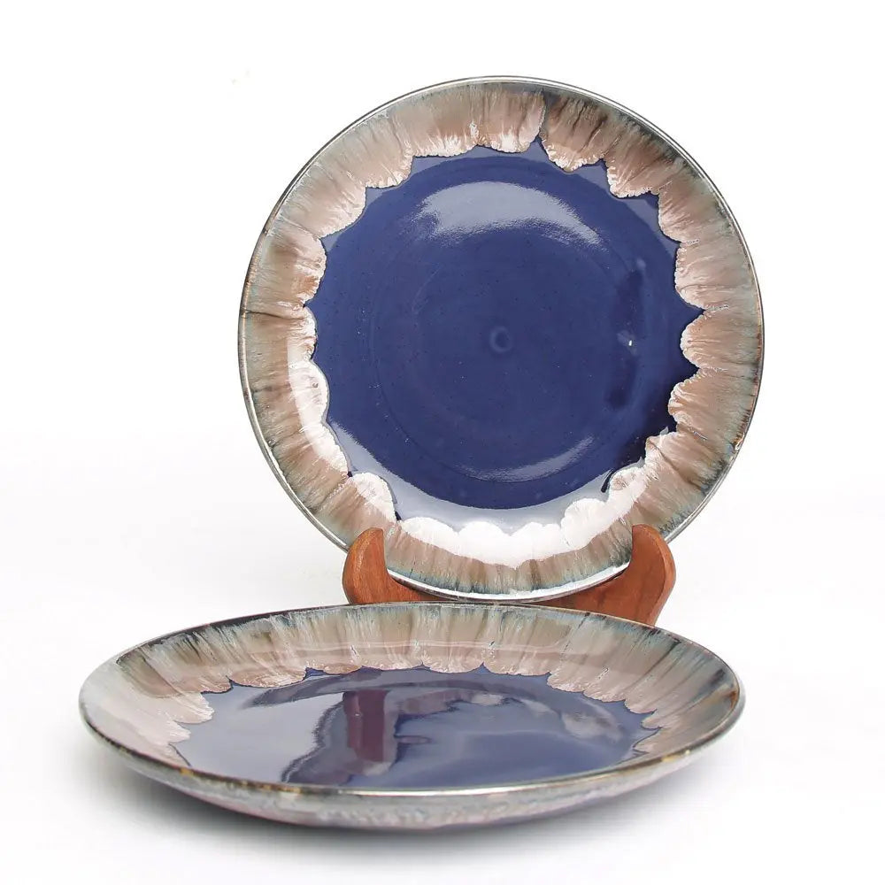 Midnight Blue & Snowy White 12-Piece Dinner Collection | Handmade Ceramic Dinner Set of 12 Pcs - Midnight Blue