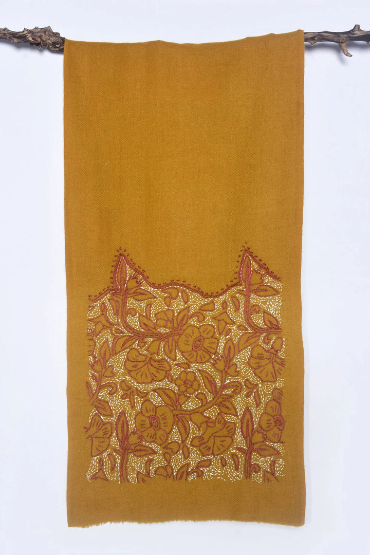 Handwoven Cashmere Stole - Mustard Brown, 40cm x 160cm | Zahavah Handwoven Soft Cashmere Stole - Mustard Brown
