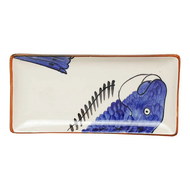 Fish Print Ceramic Serving Platter Set | Handmade Fish Print Ceramic Serving Platter Set of 2
