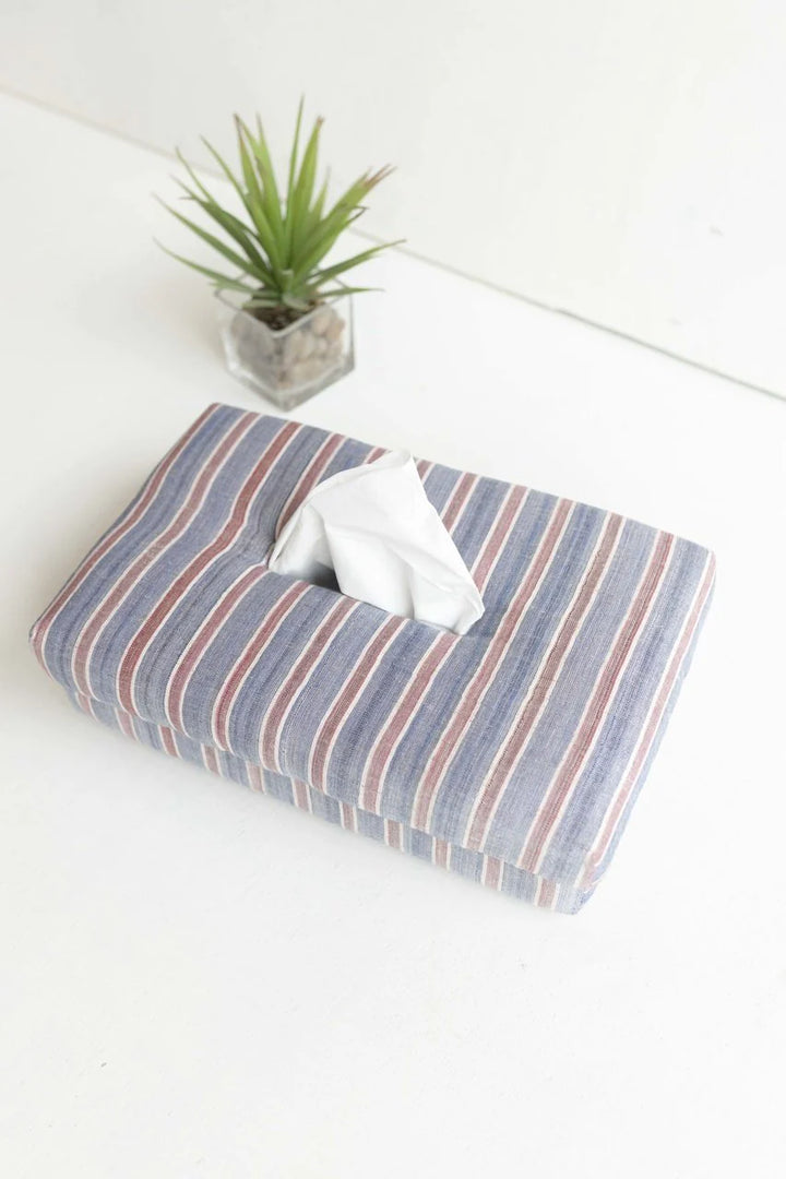 Blue & Brown Handwoven Cotton Tissue Box | Vim - Hand Woven Tissue Box - Blue & Brown