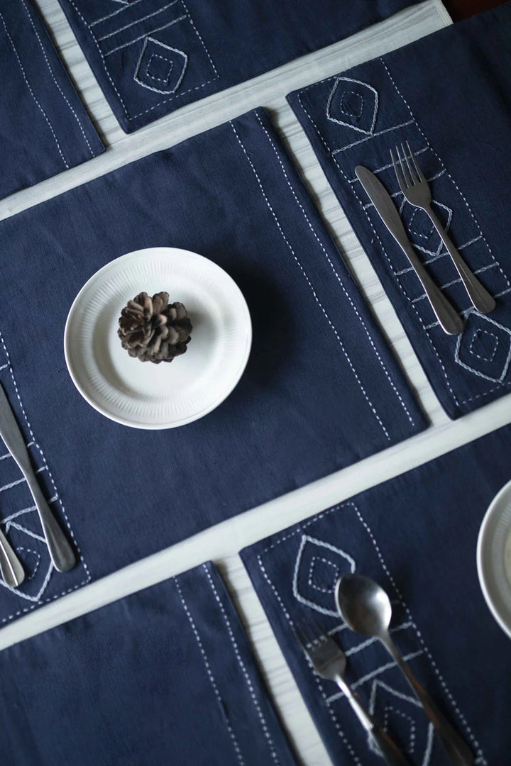 Blue Cotton Table Mats Set of 6 | Espoir Handwoven Table Mats Set Of 6 Pcs - Blue