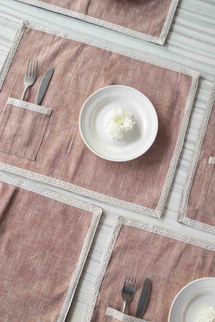 Cotton Table Mats Set | Amaranthine Handwoven Table Mats Set of 6 Pcs - Beige