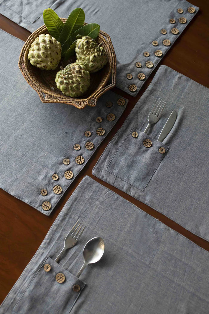 Gray Cotton Table Mats Set | Nohea Handwoven Table Mats Set of 8 pcs - Gray