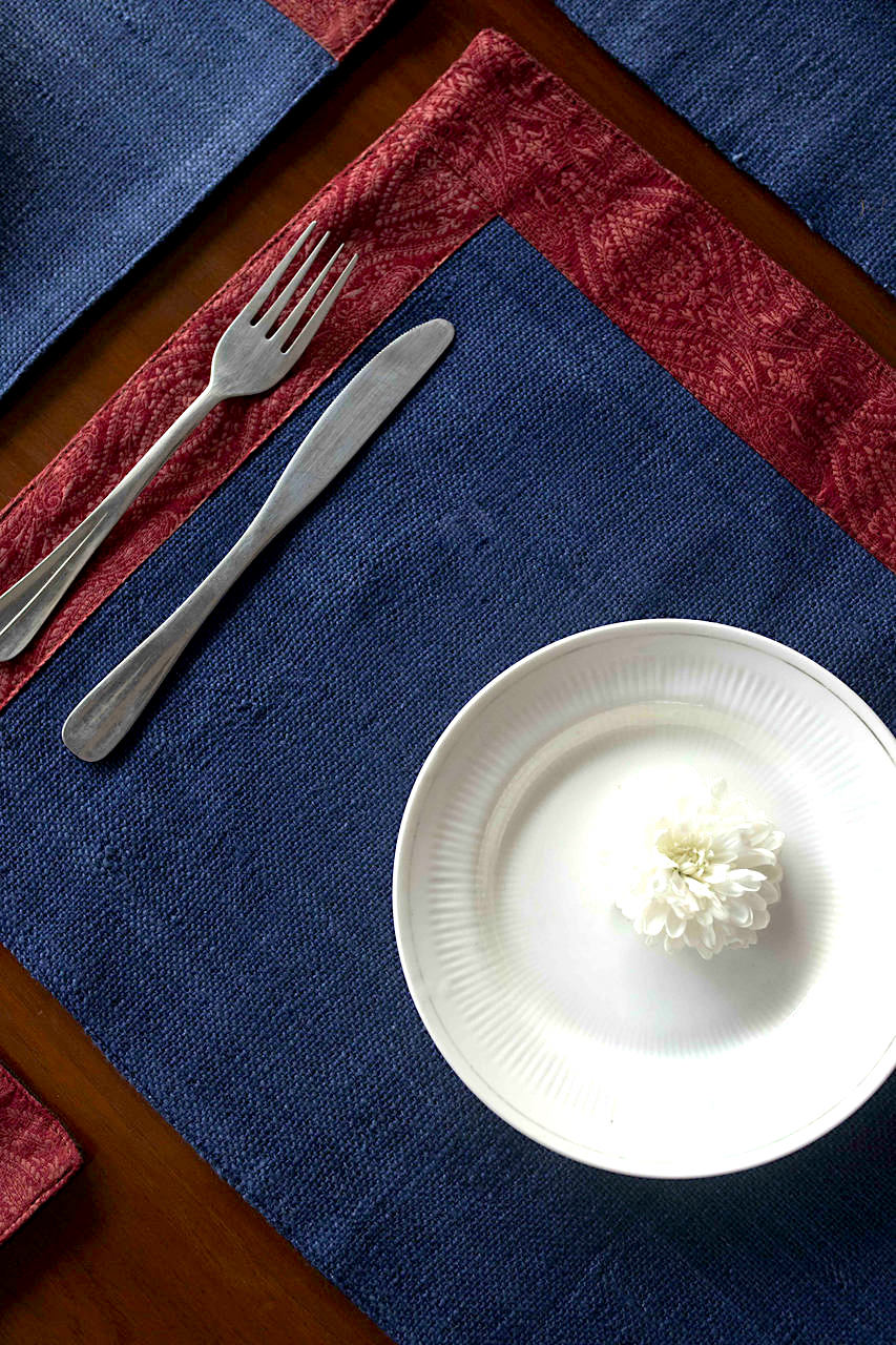 Colorful Handwoven Cotton Table Mats | Poiesis Handwoven Table mats Set Of 6 Pcs - Blue & Pink