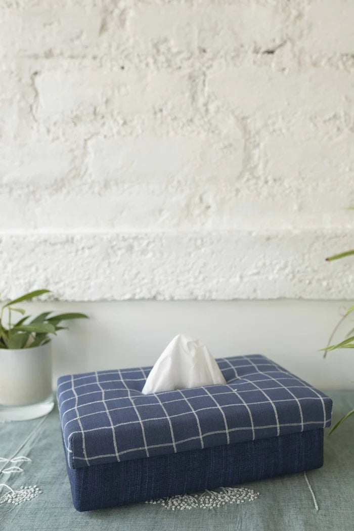 Blue Handwoven Cotton Tissue Box | Marnoris Handmade Tissue Box - Blue