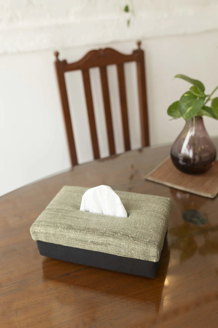Green Silk Tissue Box | Katara Handwoven Tissue Box - Green
