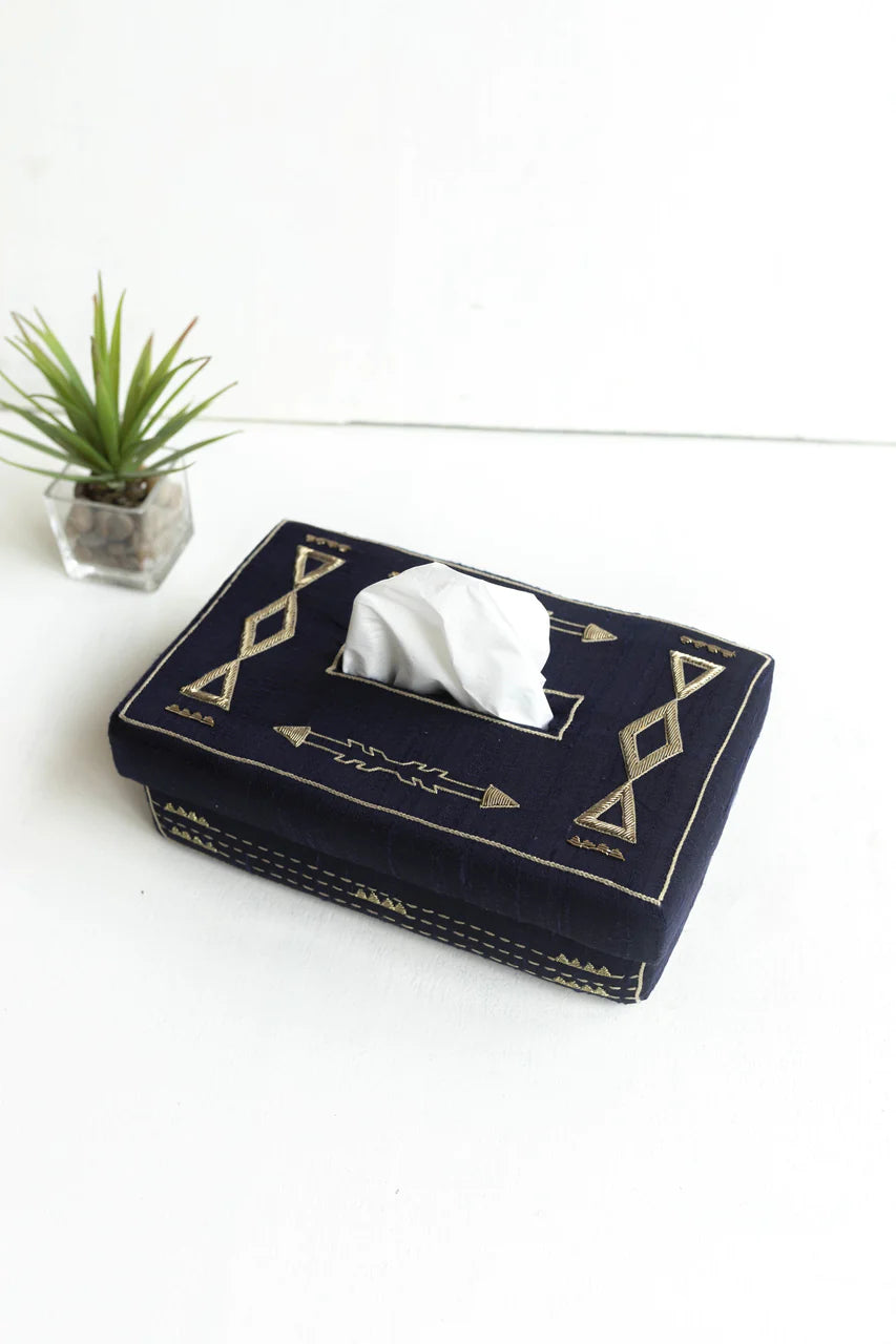 Embroidered Tissue Box Cover. | Zeus Handmade Tissue Box - Black