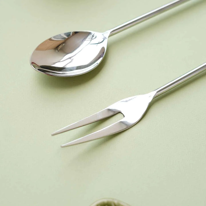 Silver Salad Serving Set | Aesthetic Silver Salad Spoon & Fork Set