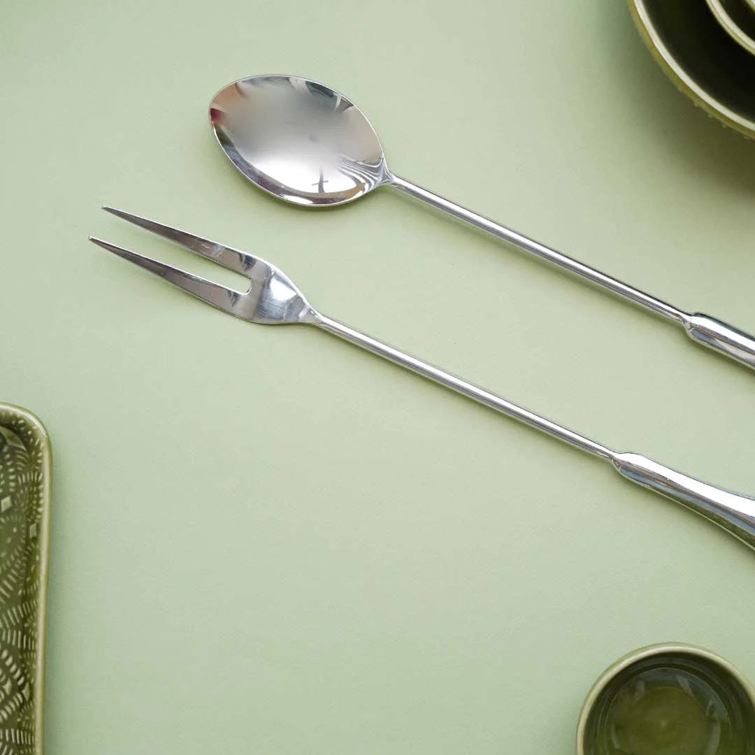 Silver Salad Serving Set | Aesthetic Silver Salad Spoon & Fork Set