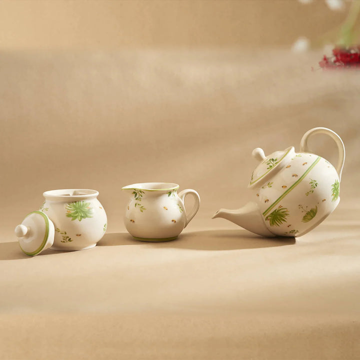 Ceramic Tea Set - 3 Piece Floral Design | Floral Ceramic Tea Set of 3 pcs - Tan