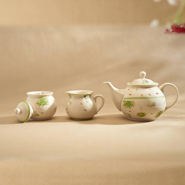 Ceramic Tea Set - 11 pcs in Tan Color | Floral Ceramic Tea Set of 11 pcs - Tan
