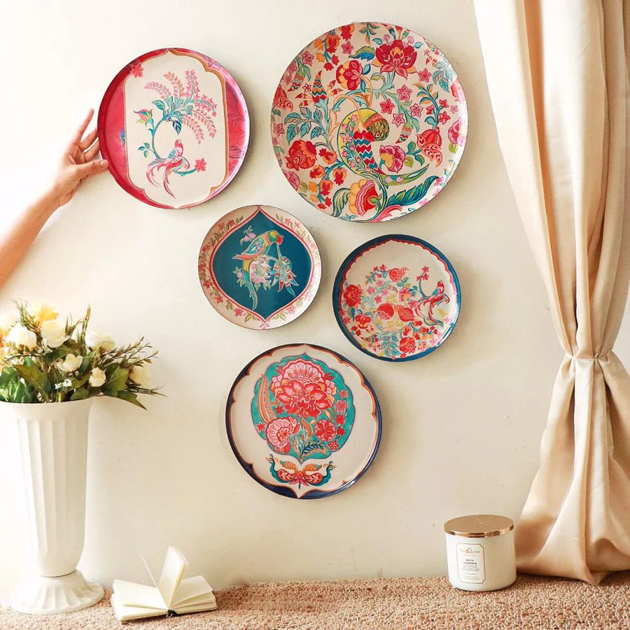 Decorative Metal Wall Plates | Birds of Paradise Wall Plates Set of 5