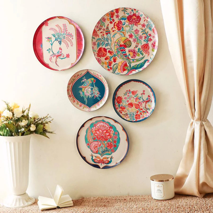 Decorative Metal Wall Plates | Birds of Paradise Wall Plates Set of 5