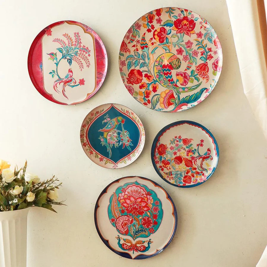 Decorative Metal Wall Plates | Birds of Paradise Wall Plates Set of 5