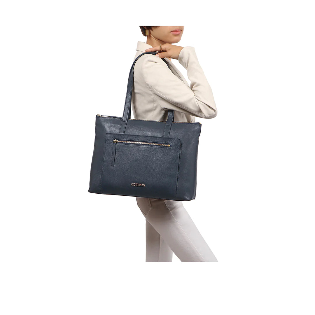 Blue Leather Tote Bag | Manhattan Elegance Leather Tote Bag