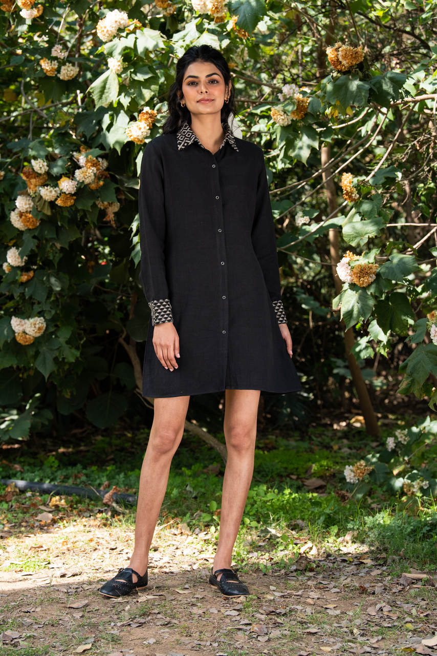 Black Handwoven Cotton Dress: Classic Style | Amali Handwoven Cotton Dress - Black
