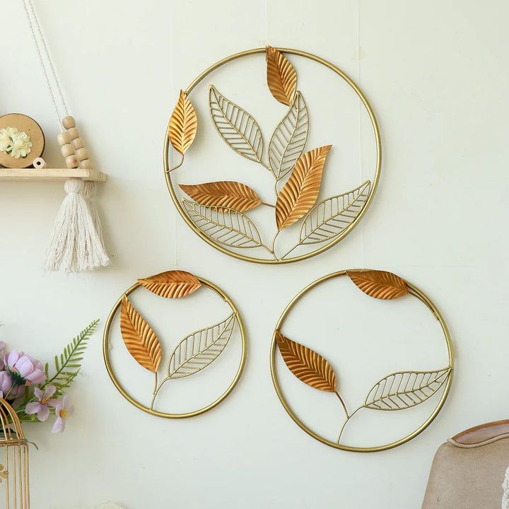 3 Piece Gold Leaf Wall Decor | Gold leaf Wall Art Set of 3