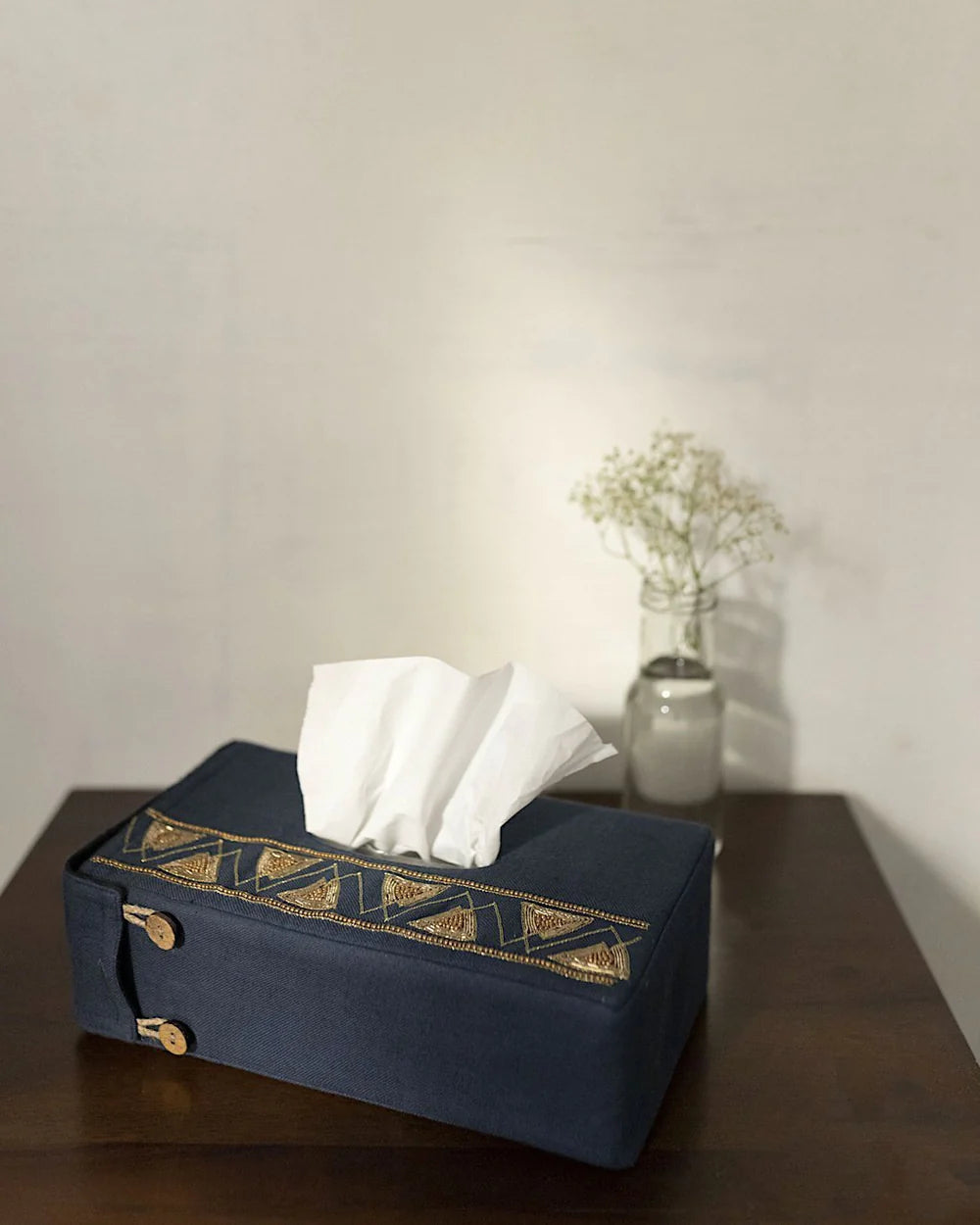 Ocean Blue Tissue Box with Zardozi Embroidery | Ozean Tissue Box - Blue